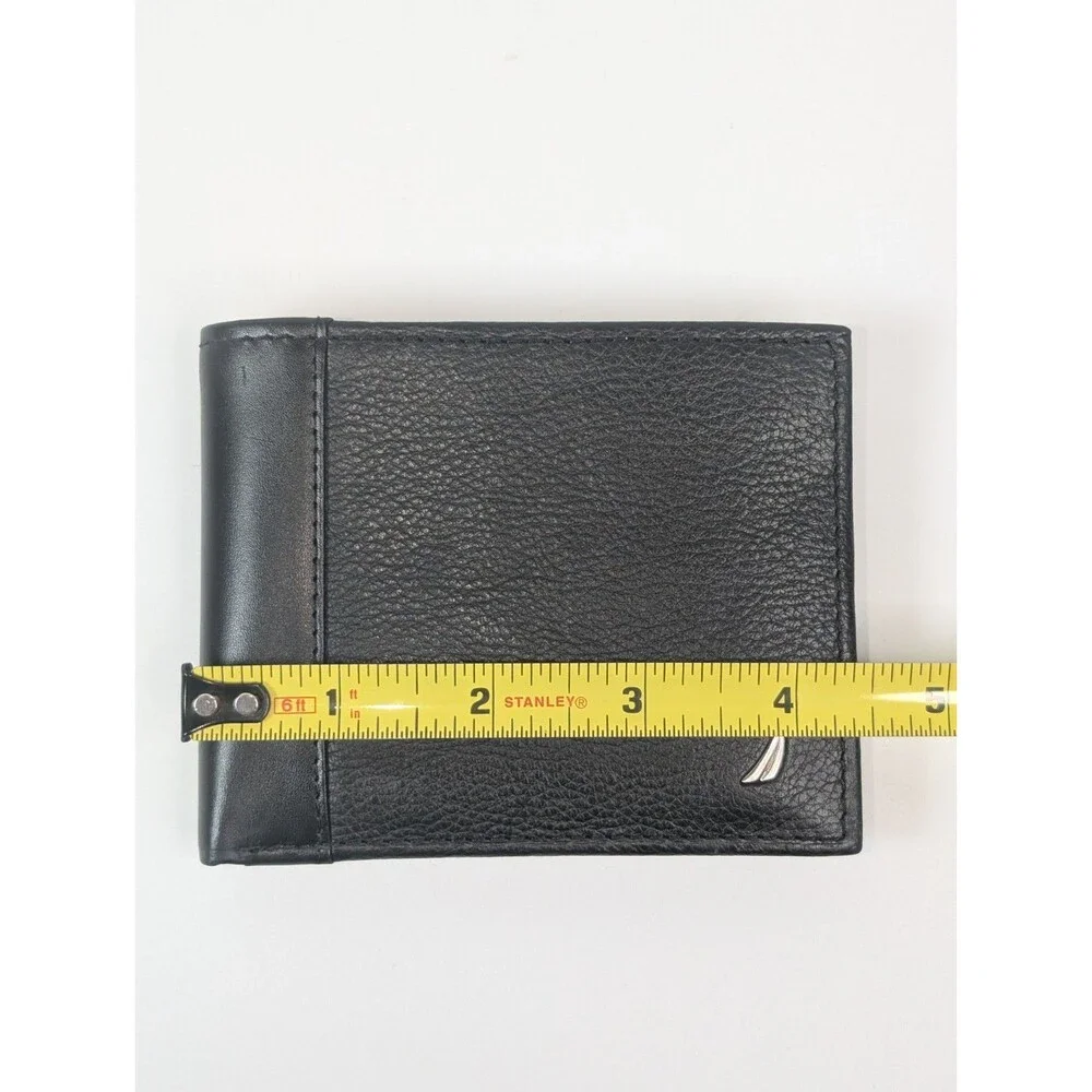 Nautica Black Leather Wallet Bifold ID Window Card Holder Mens